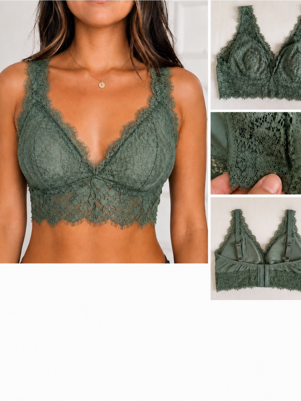 Aerie Real Good Sage Green Lace Bralette XL No Underwire